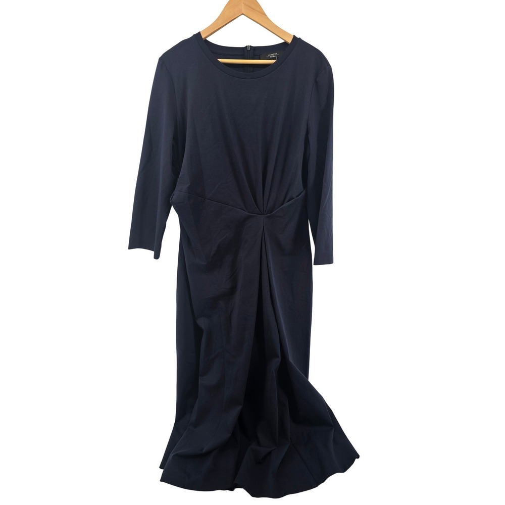 Weekend Max Mara Dress Womens 2XL Navy Blue Twisted Front Midi Jersey P5.WEP.ABI